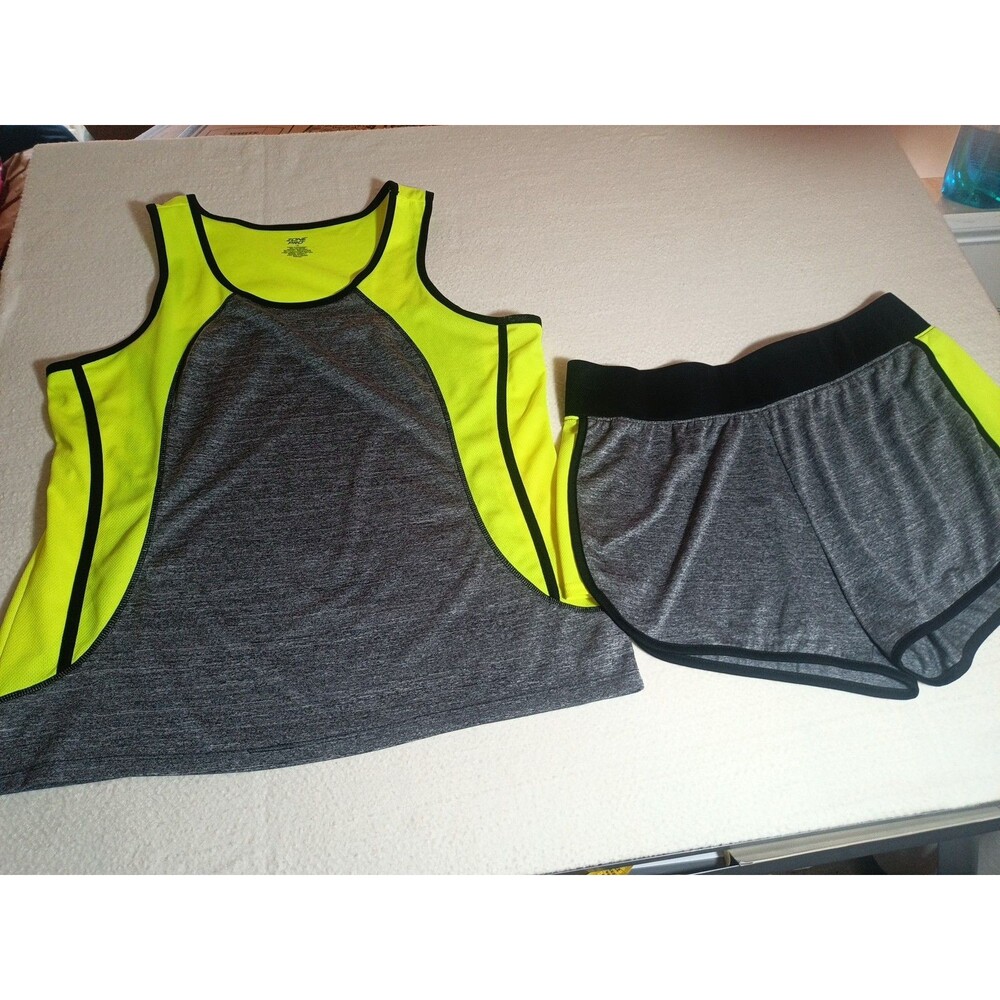 Zone Pro Tank Top And Shorts Set 1XL  Yellow/Gray Athletic Wear Running Workout
